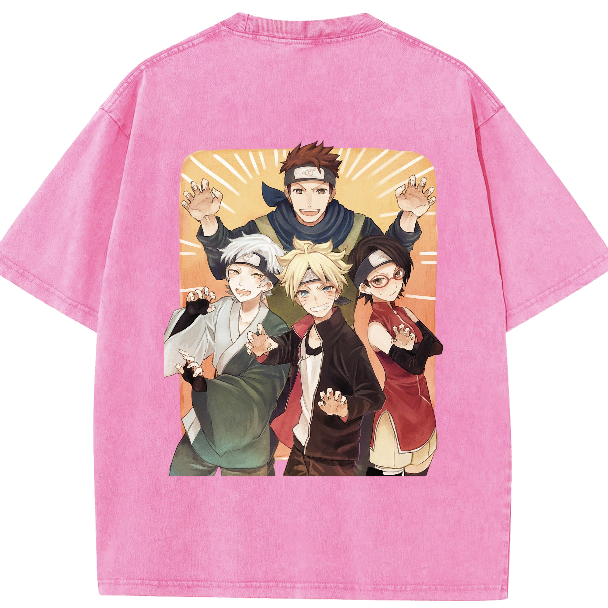 （画像用） NARUTO -ナルト- うちは サラダ Uchiha Sarada 綿100% ヴィンテージ風 半袖Tシャツ（背面プリント）